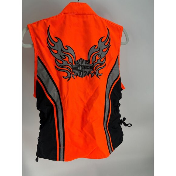 Harley Davidson Womens Reflective Orange & Black Riding Vest Lace-Up Sides sz M - Picture 1 of 9